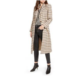 Something Navy Single Breasted Plaid Wool coat